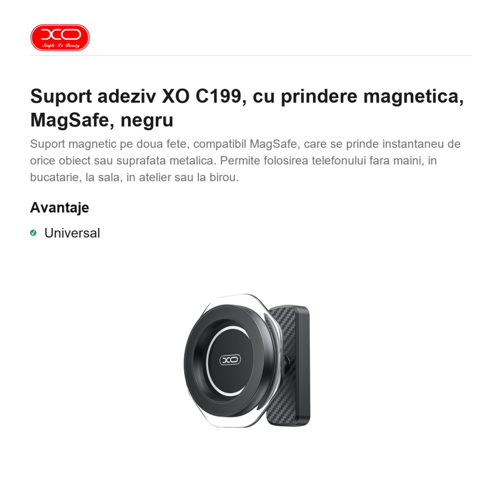 Suport adeziv XO C199, cu prindere magnetica, MagSafe, negru [2]