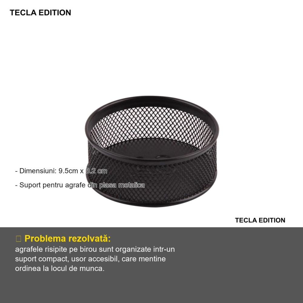 Suport agrafe de birou Tecla Edition, plasa metalica neagra, design Mesh, pentru organizare birou [2]