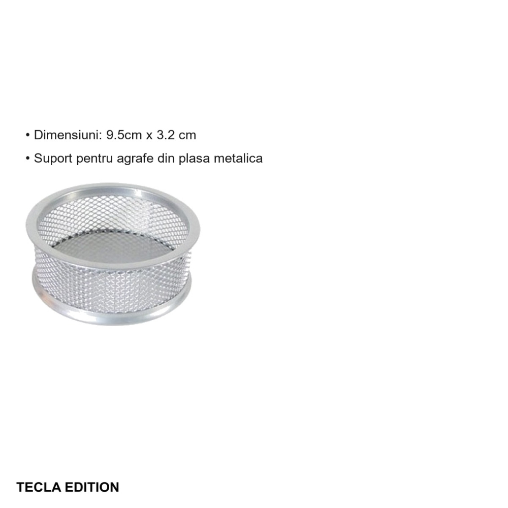 Suport agrafe metalic Tecla Edition, model mesh argintiu, pentru birou organizat [3]