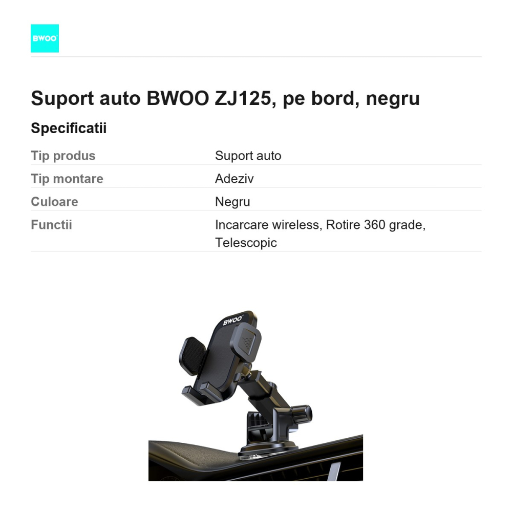 Suport auto BWOO ZJ125, pe bord, negru [3]