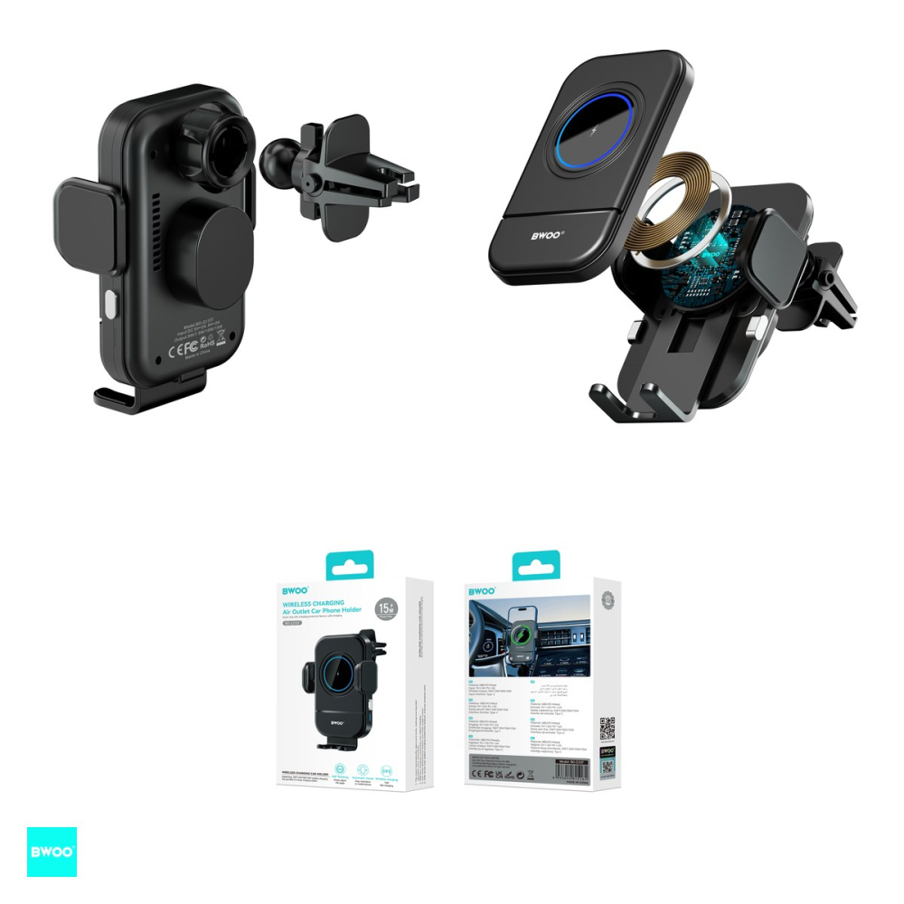 Suport auto BWOO ZJ137, cu clema, incarcare wireless 15 W, inchidere automata, negru [4]