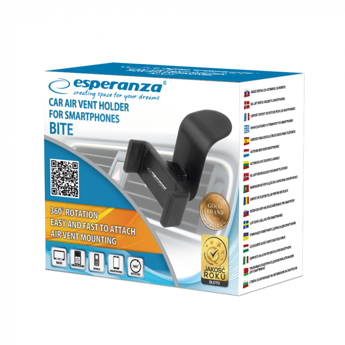 Suport auto cu brate ajustabile intre 55 si 80 mm, Esperanza Bait 94290, cu clema de prindere la grila de ventilatie, negru [5]