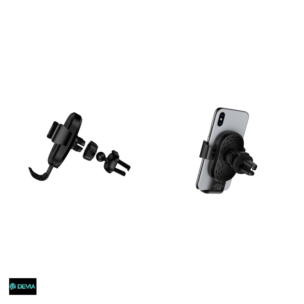 Suport auto Devia Gravity, prindere in grila de ventilatie, incarcare wireless 10 W, gravitational, negru [5]