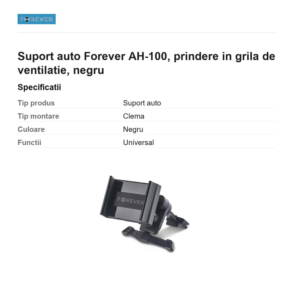 Suport auto Forever AH-100, prindere in grila de ventilatie, negru [3]
