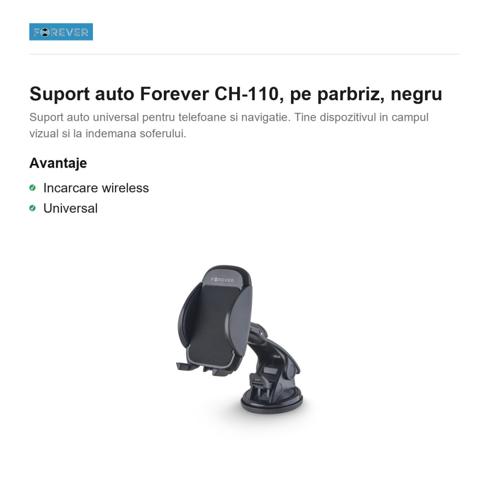 Suport auto Forever CH-110, pe parbriz, negru [2]