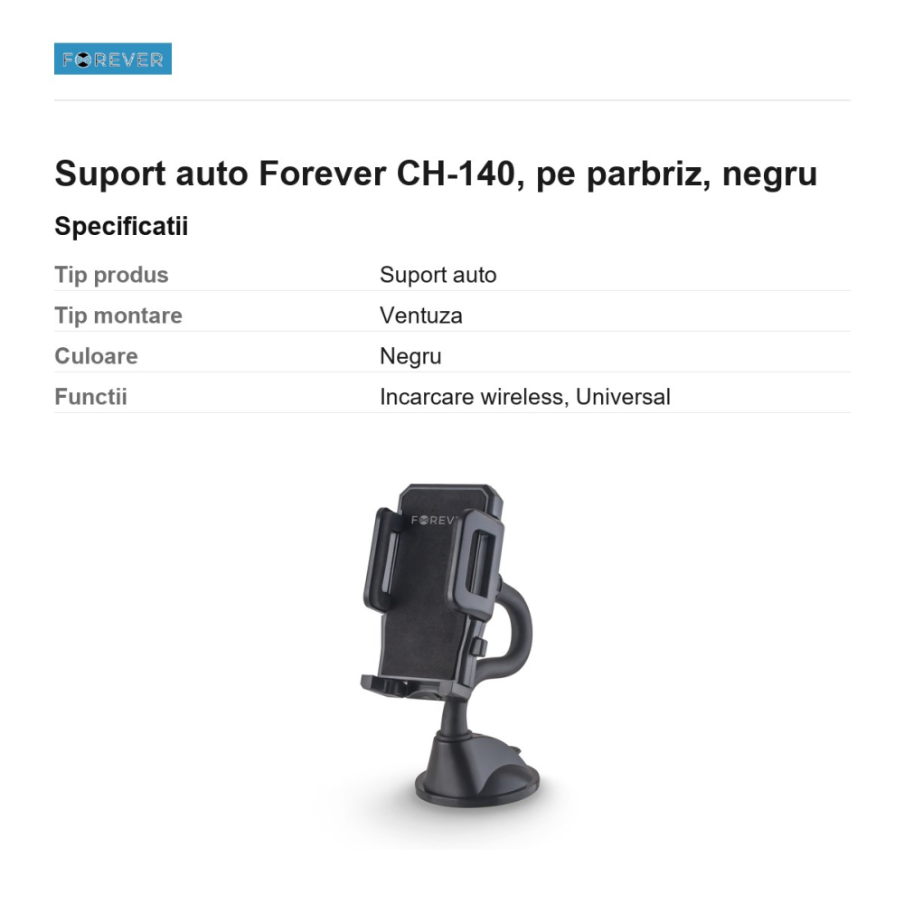 Suport auto Forever CH-140, pe parbriz, negru [3]