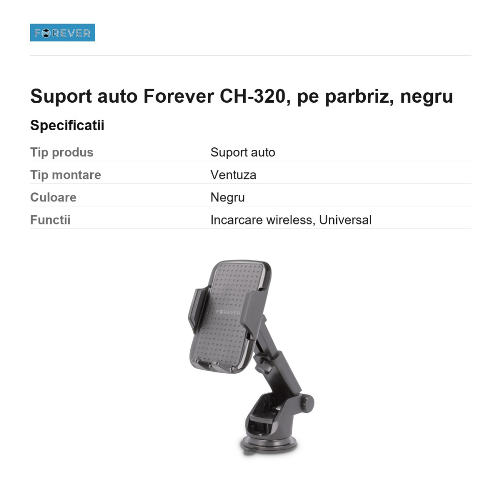 Suport auto Forever CH-320, pe parbriz, negru [3]