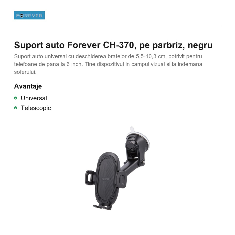 Suport auto Forever CH-370, pe parbriz, negru [2]