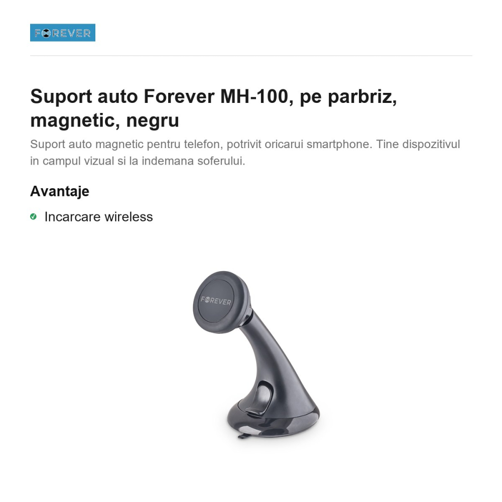 Suport auto Forever MH-100, pe parbriz, magnetic, negru [2]