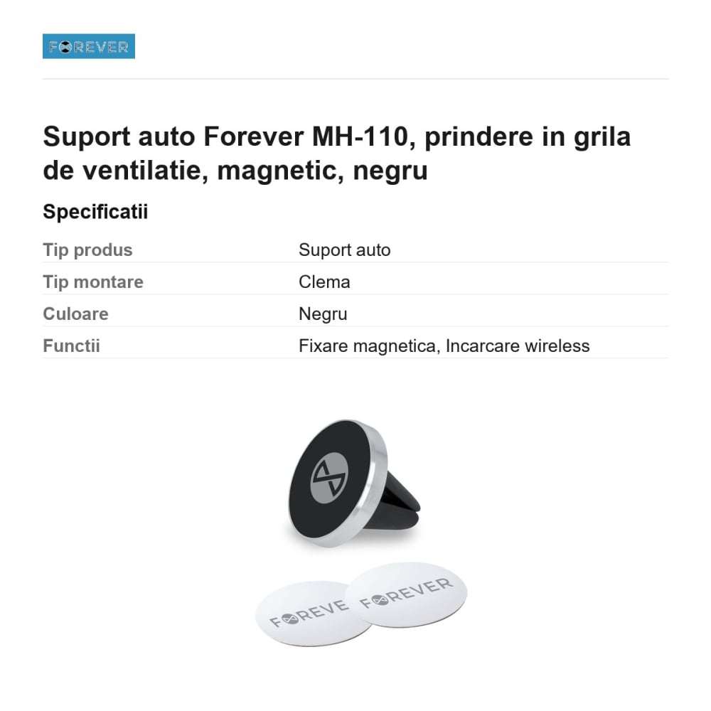 Suport auto Forever MH-110, prindere in grila de ventilatie, magnetic, negru [3]