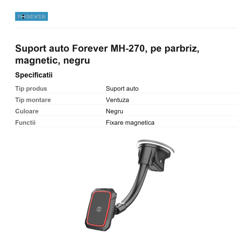 Suport auto Forever MH-270, pe parbriz, magnetic, negru [3]