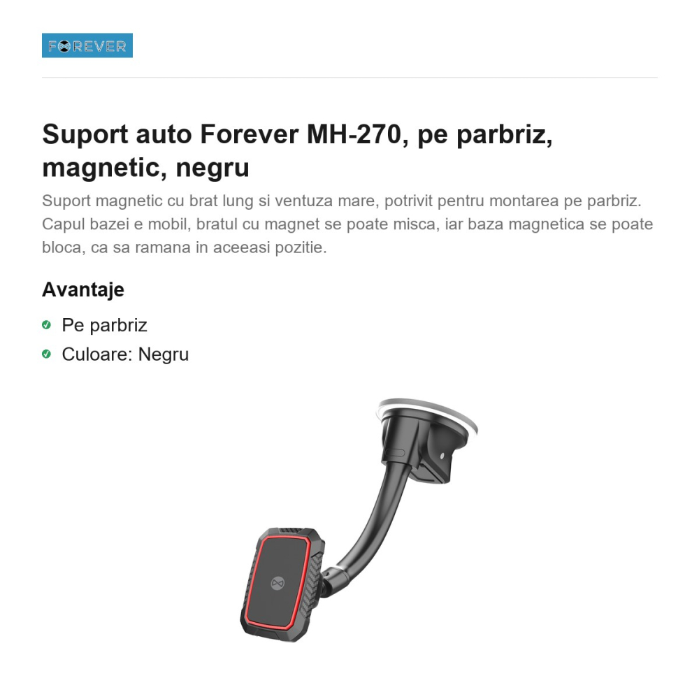 Suport auto Forever MH-270, pe parbriz, magnetic, negru [2]