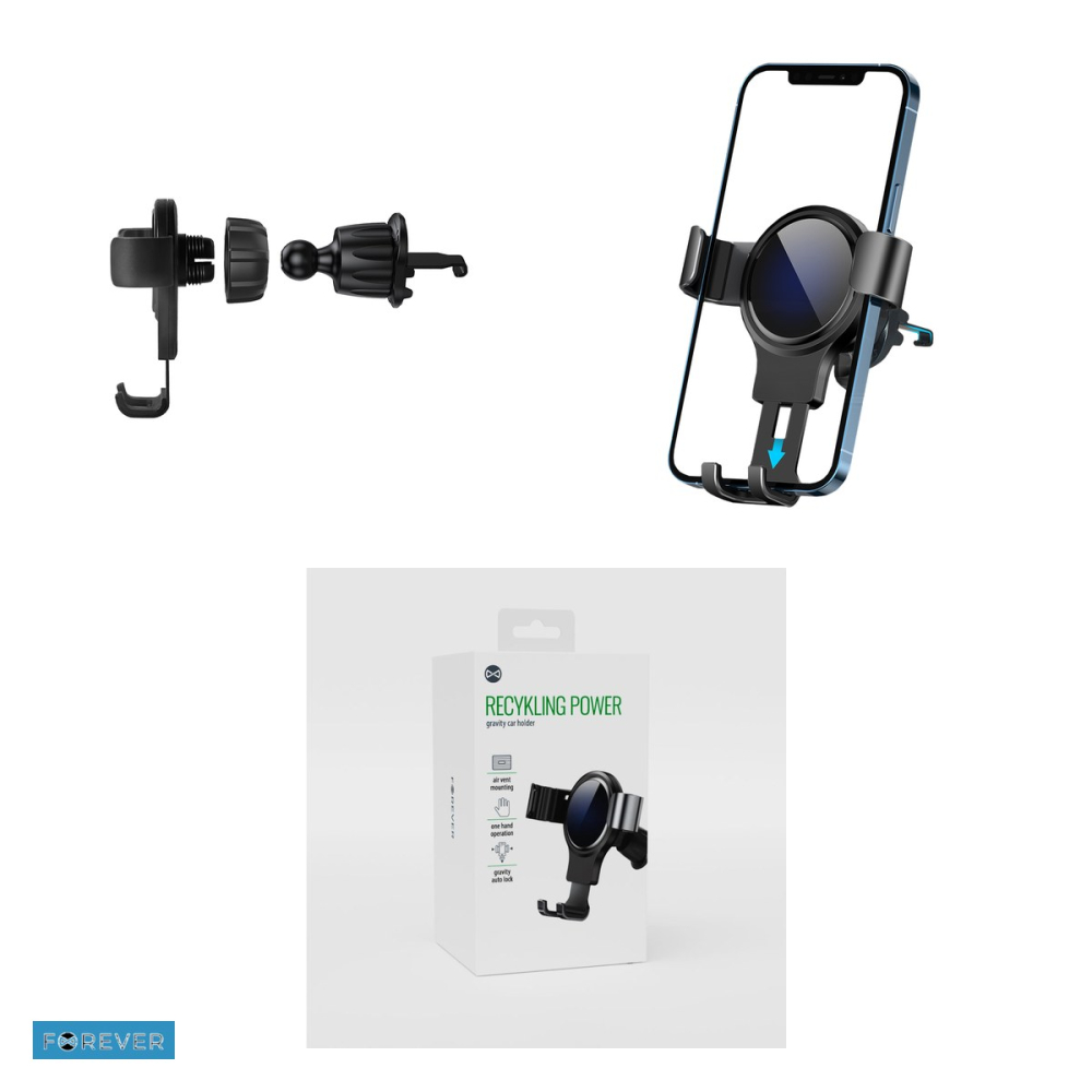 Suport auto Forever Recycling RUS35-G-K, prindere in grila de ventilatie, gravitational, negru [4]