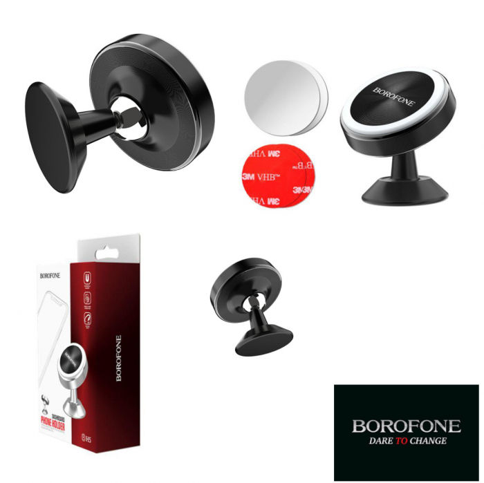 Suport auto magnetic, pentru smartphone, Borofone BH5 Platinum, cu prindere pe bord, negru [4]