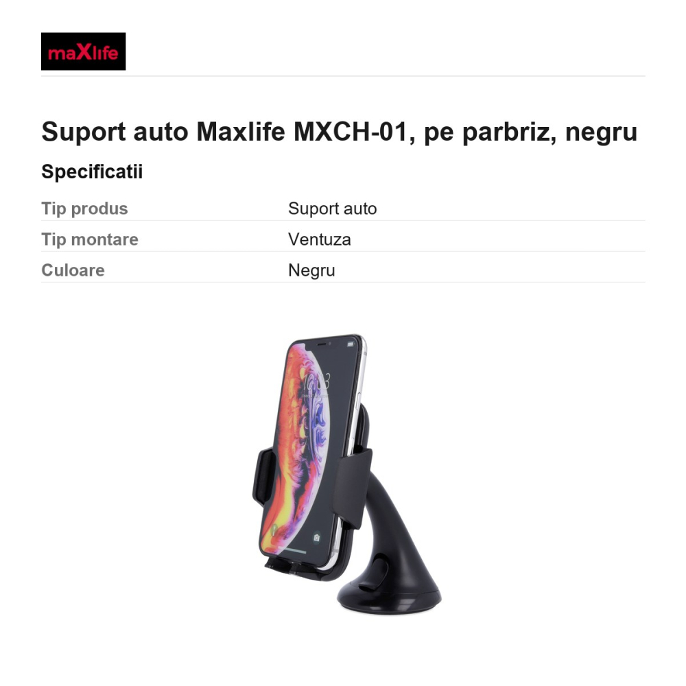 Suport auto Maxlife MXCH-01, pe parbriz, negru [3]