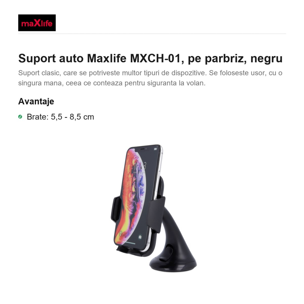Suport auto Maxlife MXCH-01, pe parbriz, negru [2]