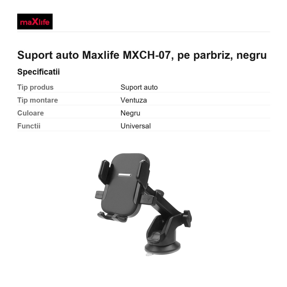 Suport auto Maxlife MXCH-07, pe parbriz, negru [3]