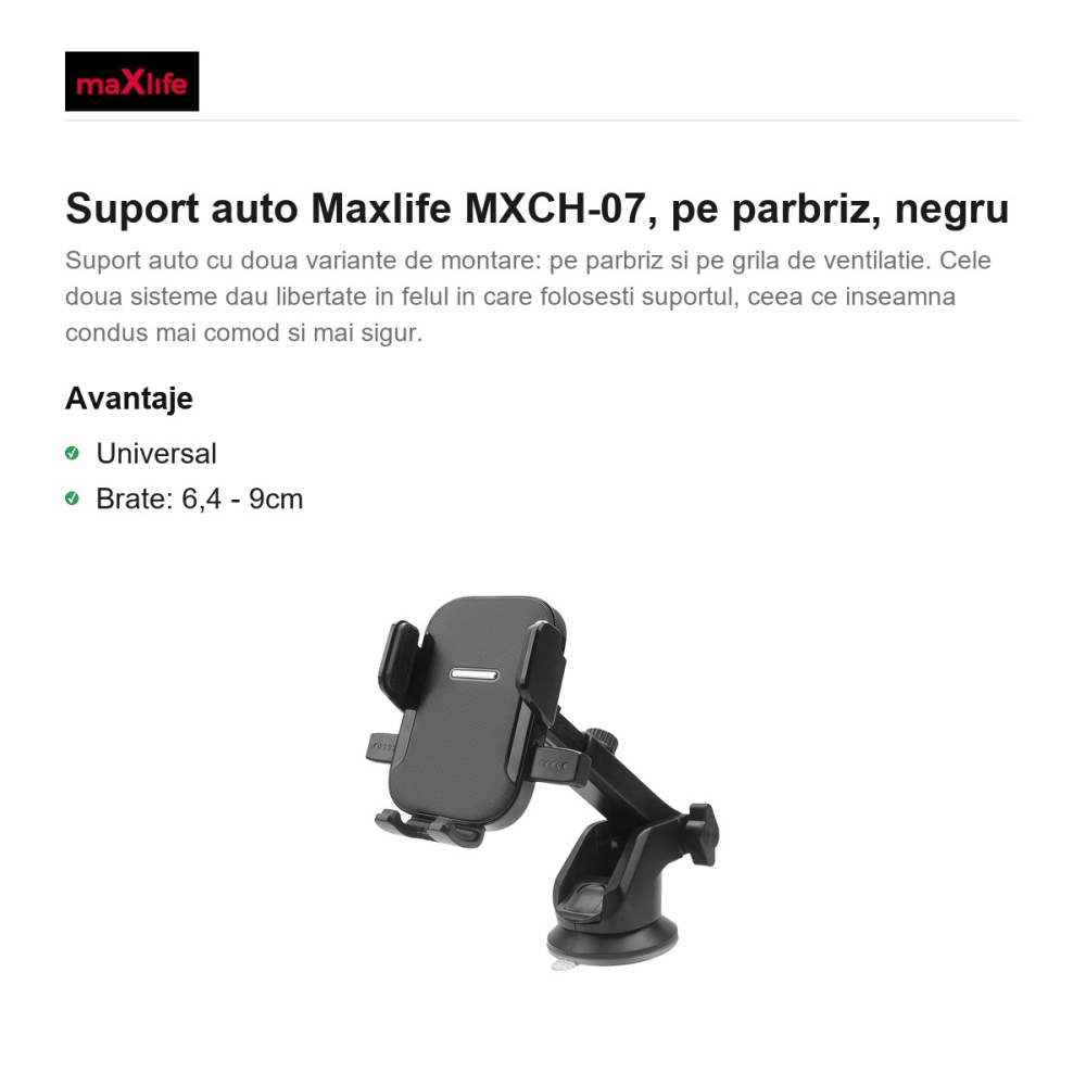 Suport auto Maxlife MXCH-07, pe parbriz, negru [2]