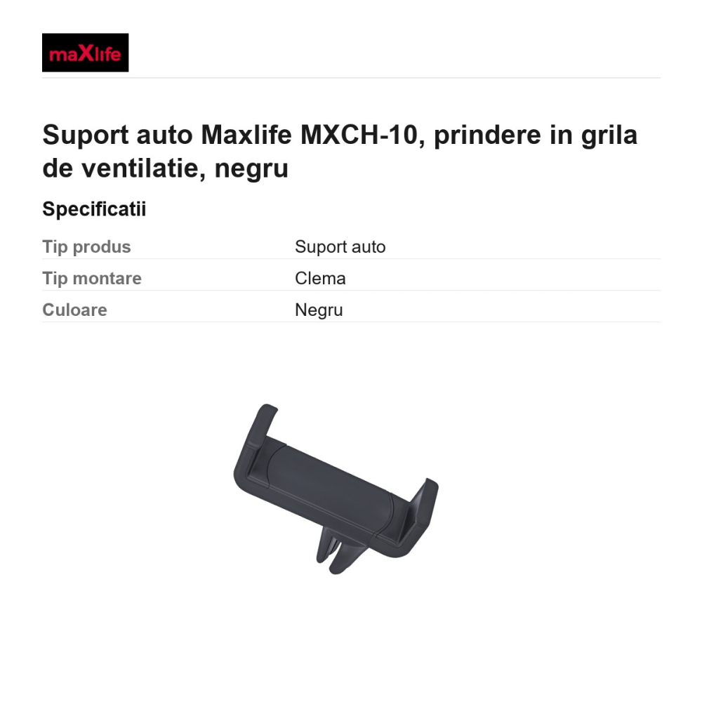 Suport auto Maxlife MXCH-10, prindere in grila de ventilatie, negru [3]