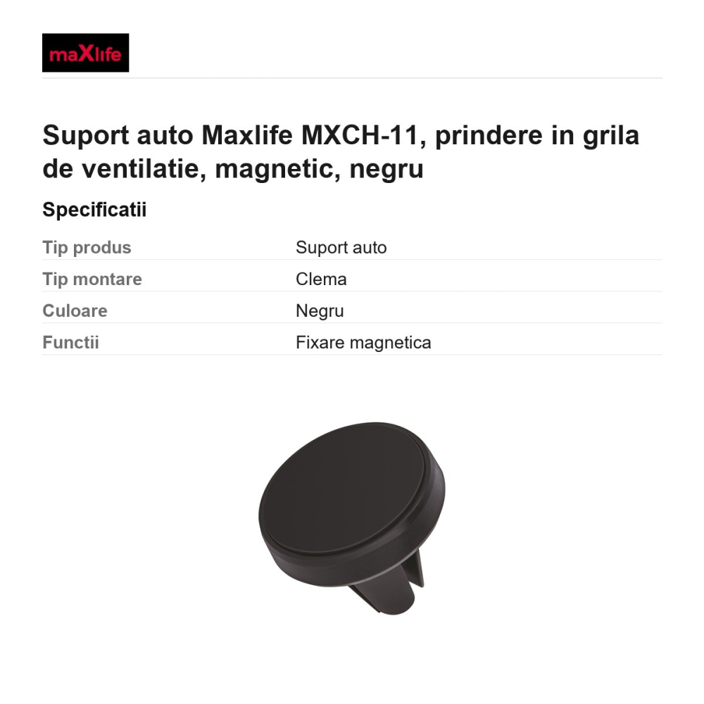 Suport auto Maxlife MXCH-11, prindere in grila de ventilatie, magnetic, negru [3]