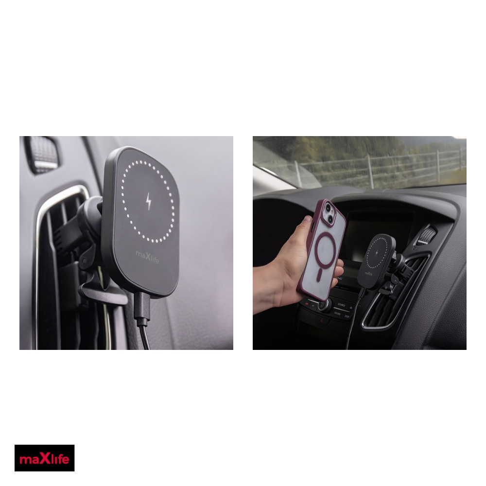 Suport auto Maxlife MXCH-16, prindere in grila de ventilatie, incarcare wireless 15 W, magnetic, negru [5]