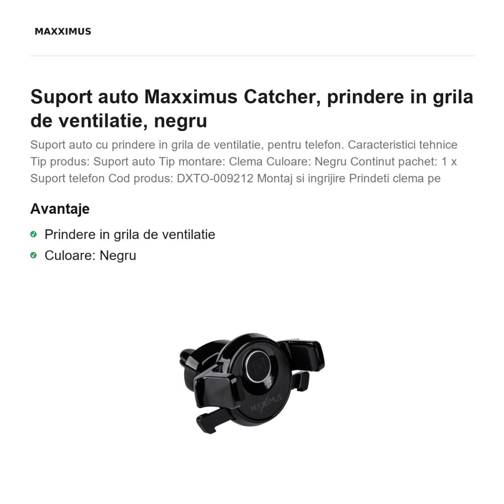 Suport auto Maxximus Catcher, prindere in grila de ventilatie, negru [2]