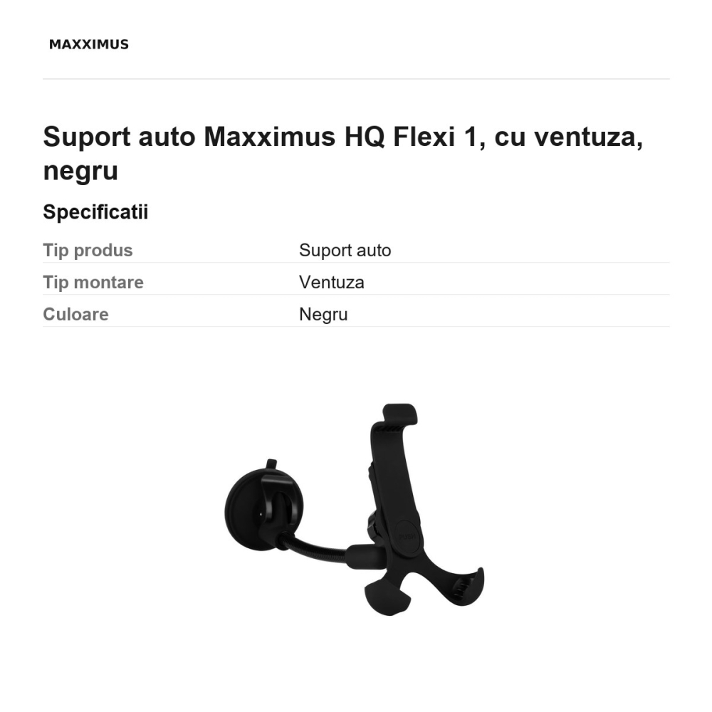 Suport auto Maxximus HQ Flexi 1, cu ventuza, negru [3]