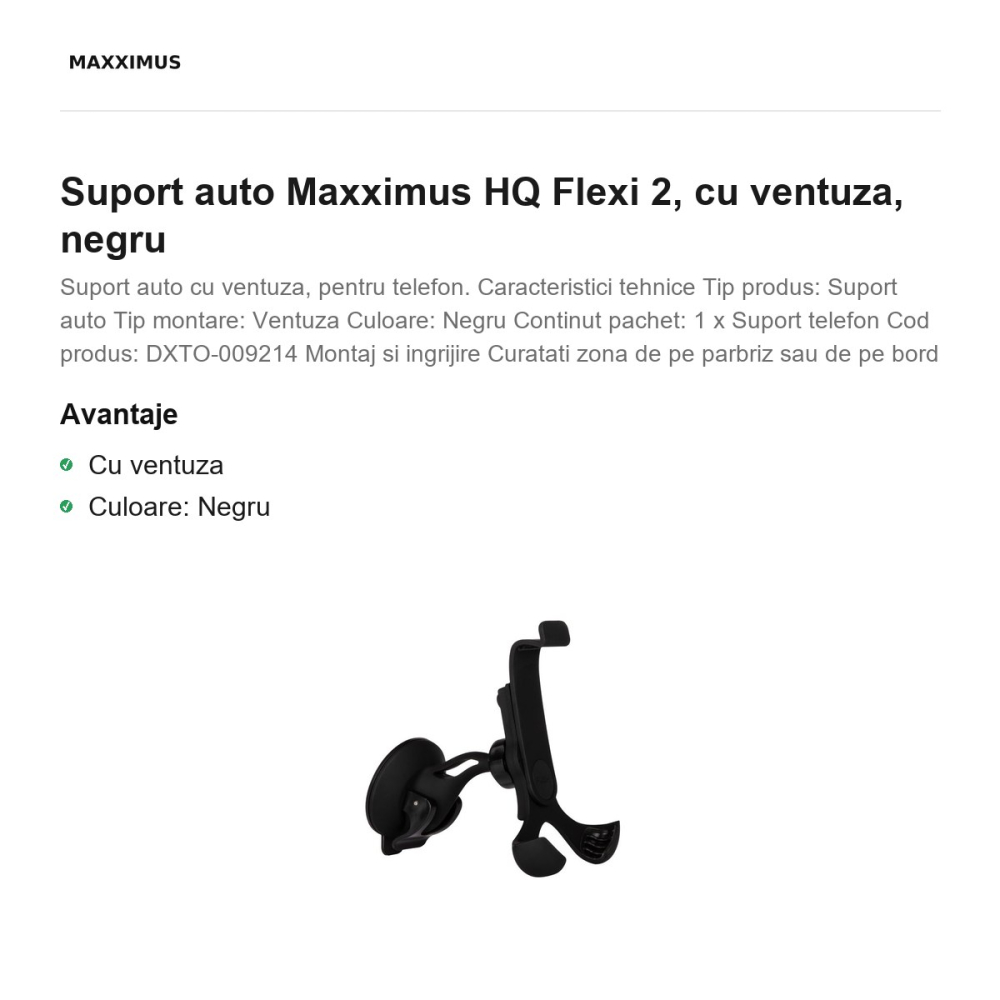 Suport auto Maxximus HQ Flexi 2, cu ventuza, negru [2]