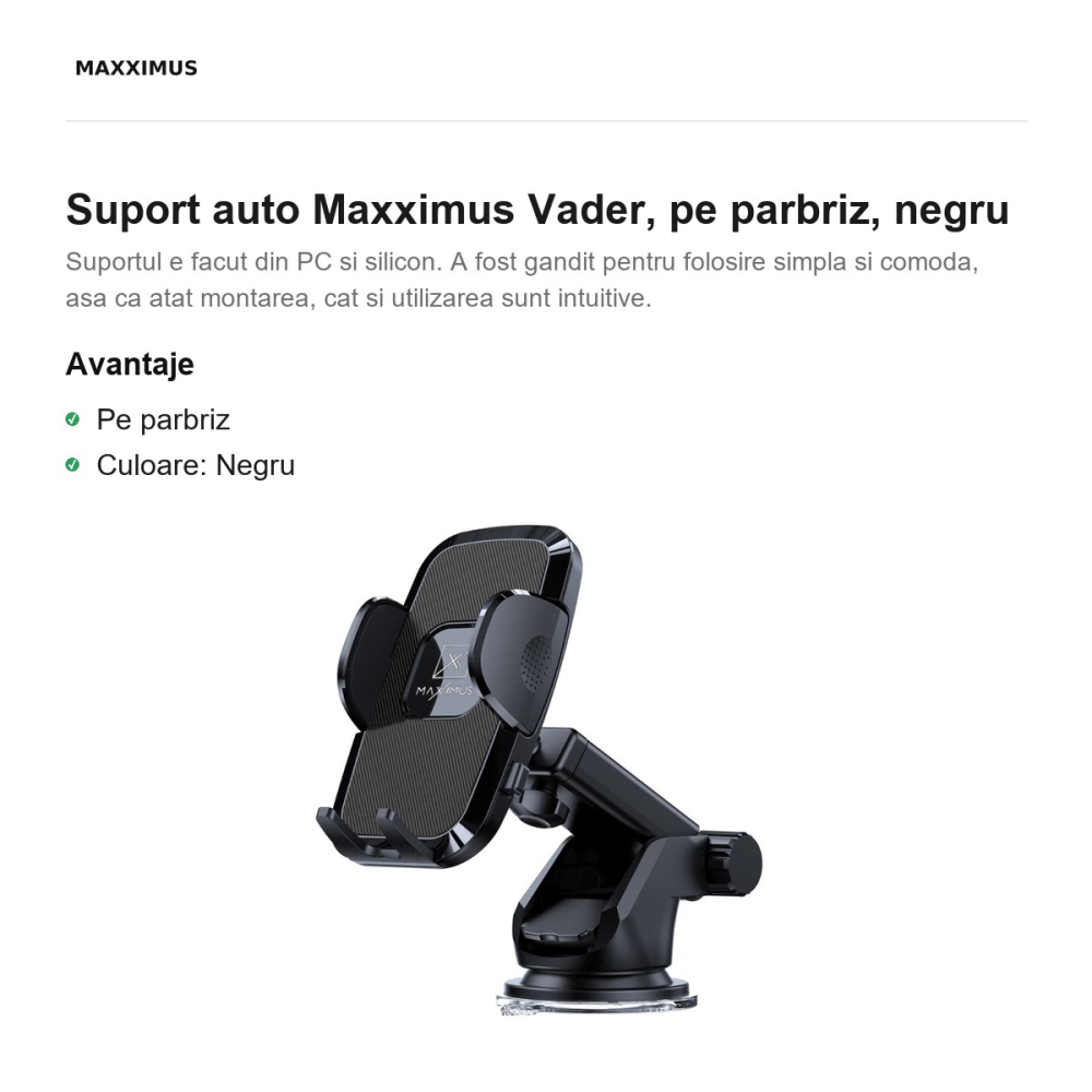 Suport auto Maxximus Vader, pe parbriz, negru [2]