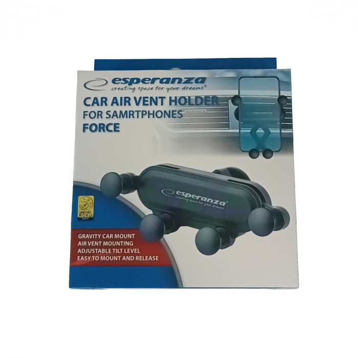 Suport auto pentru smartphone, cu brate ajustabile, Esperanza Force 95881, cu prindere la grila de ventilatie, negru [4]