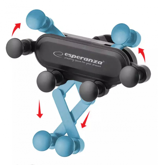 Suport auto pentru smartphone, cu brate ajustabile, Esperanza Force 95881, cu prindere la grila de ventilatie, negru [3]
