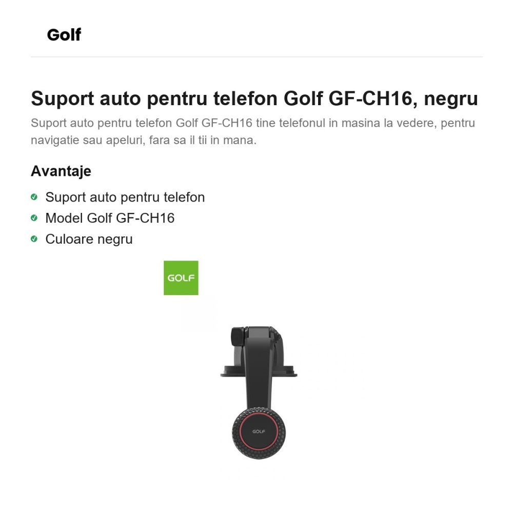 Suport auto pentru telefon Golf GF-CH16, negru [2]