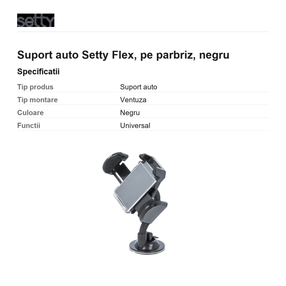 Suport auto Setty Flex, pe parbriz, negru [3]