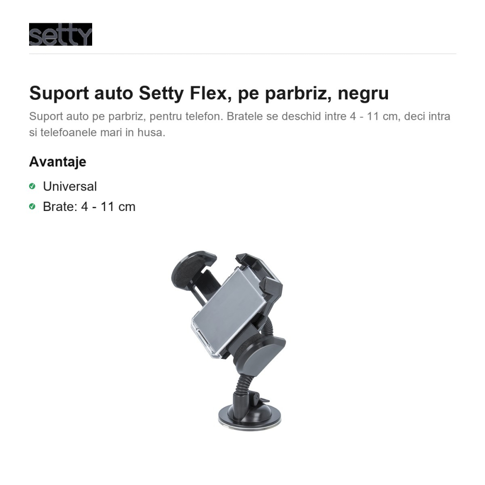 Suport auto Setty Flex, pe parbriz, negru [2]