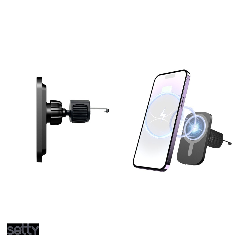 Suport auto Setty IUM1-01, prindere in grila de ventilatie, incarcare wireless, negru [5]