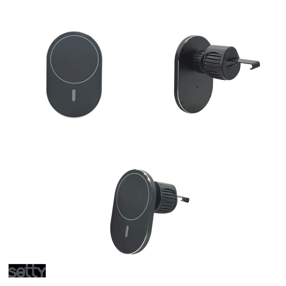 Suport auto Setty IUM2-01, prindere in grila de ventilatie, incarcare wireless, negru [4]