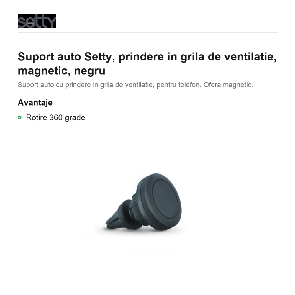 Suport auto Setty, prindere in grila de ventilatie, magnetic, negru [2]