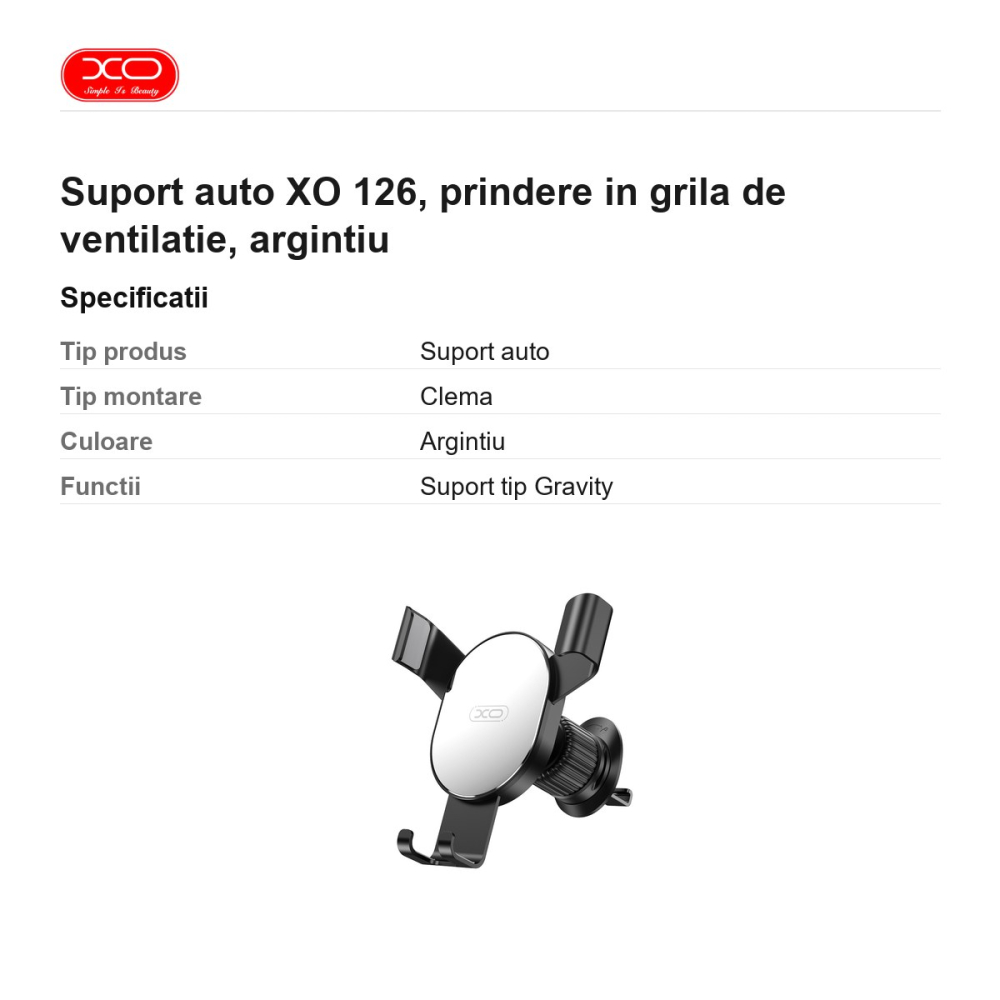 Suport auto XO 126, prindere in grila de ventilatie, argintiu [3]