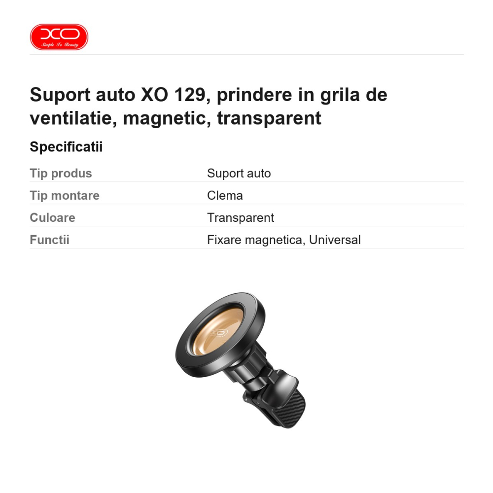 Suport auto XO 129, prindere in grila de ventilatie, magnetic, transparent [3]