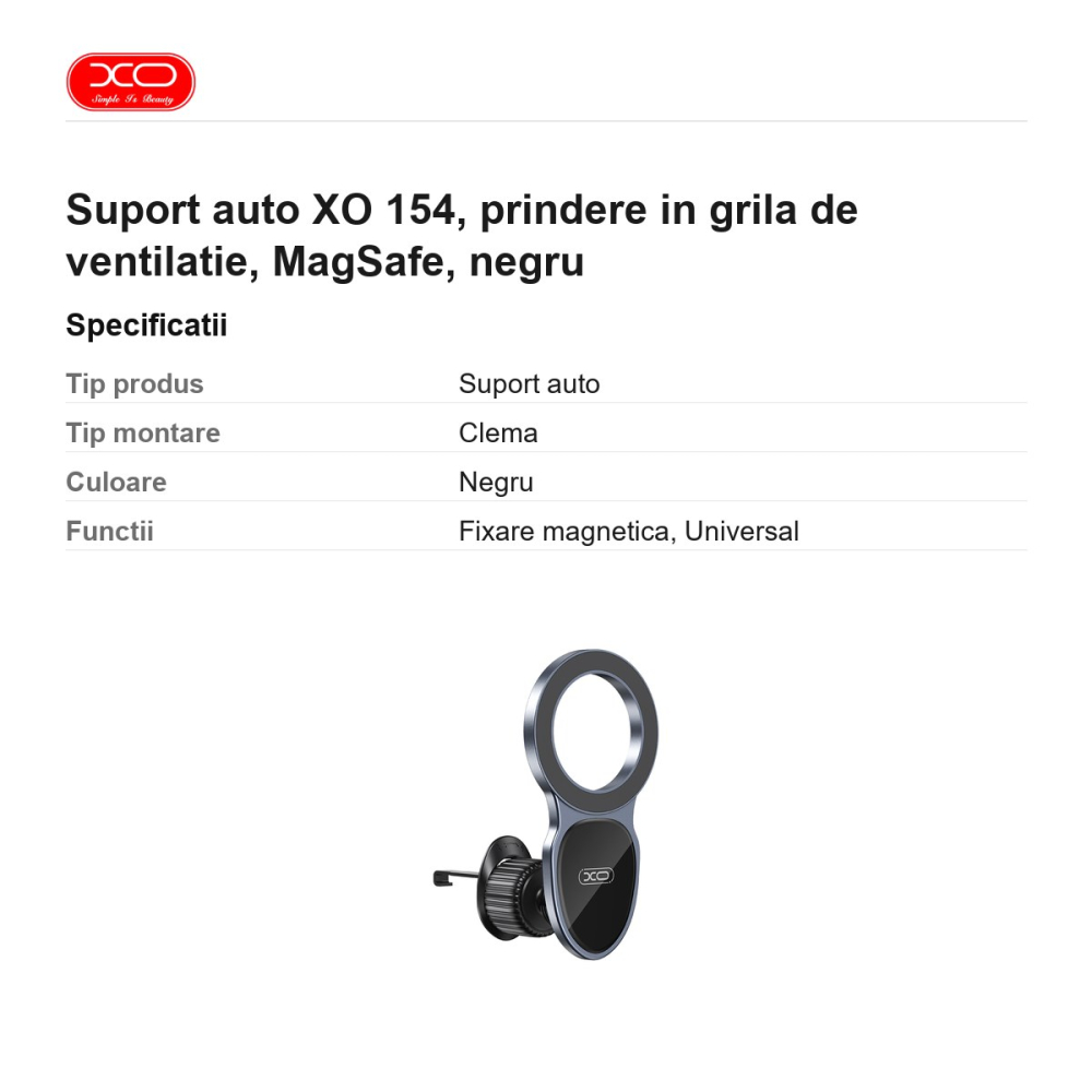 Suport auto XO 154, prindere in grila de ventilatie, MagSafe, negru [3]