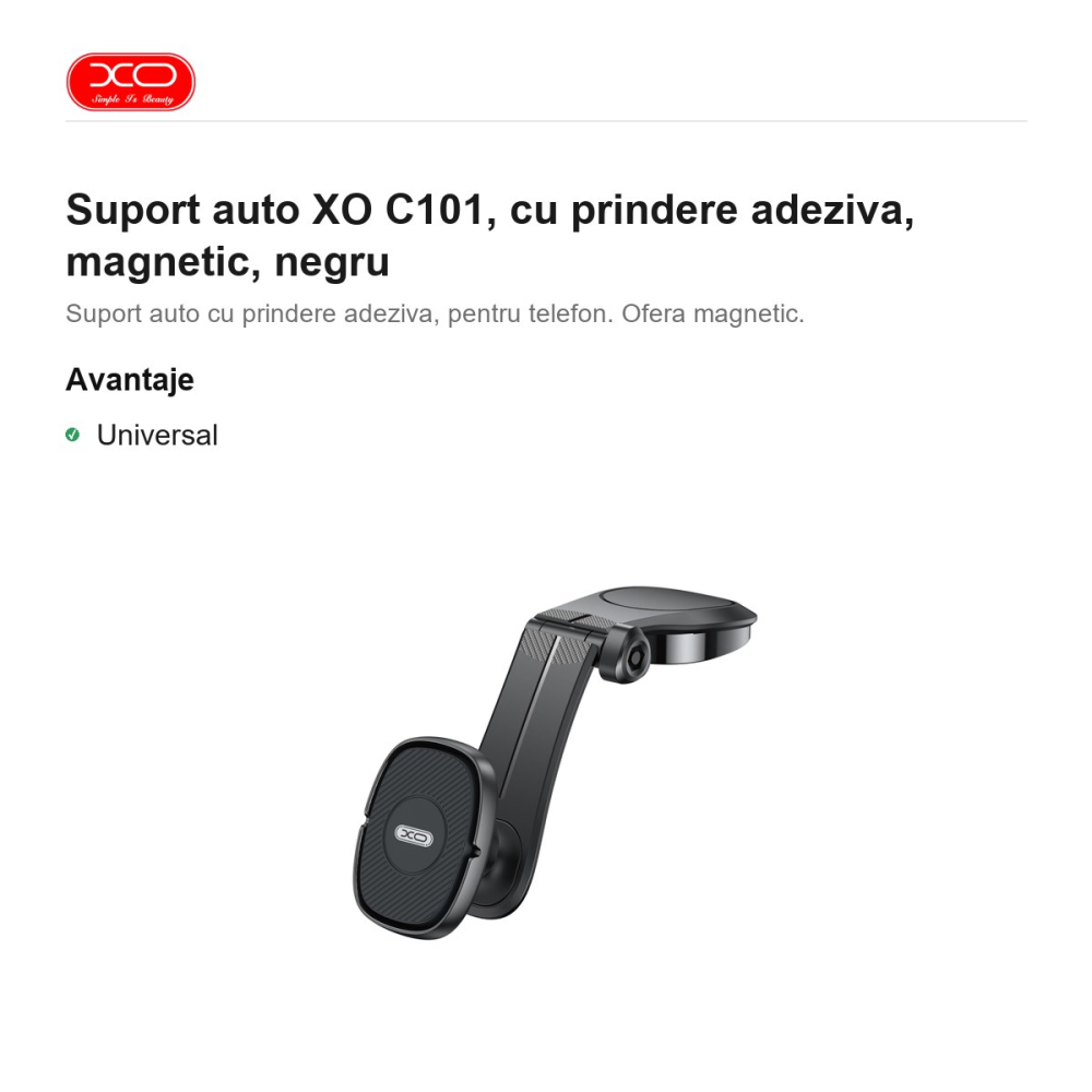 Suport auto XO C101, cu prindere adeziva, magnetic, negru [2]