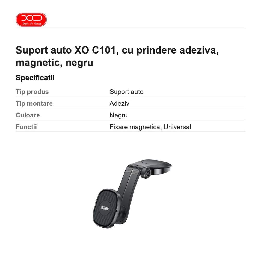 Suport auto XO C101, cu prindere adeziva, magnetic, negru [3]