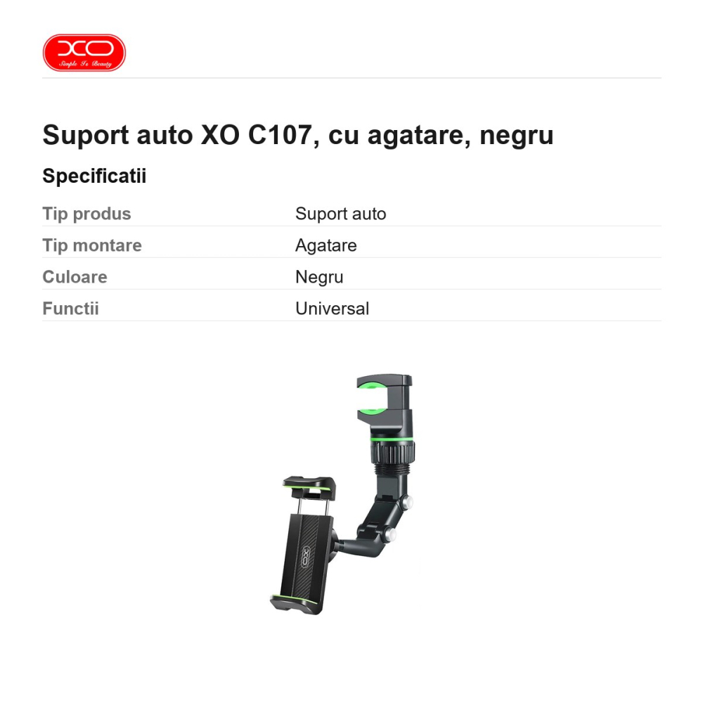 Suport auto XO C107, cu agatare, negru [3]