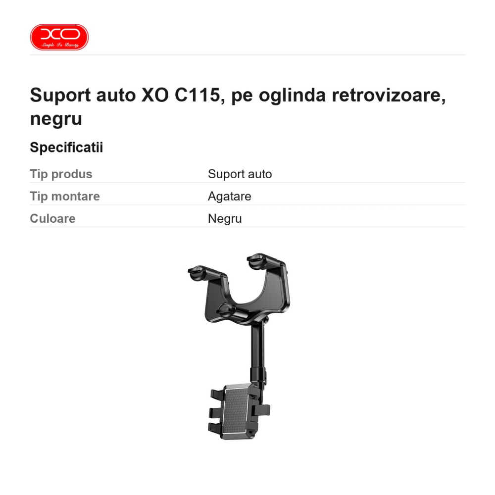 Suport auto XO C115, pe oglinda retrovizoare, negru [3]