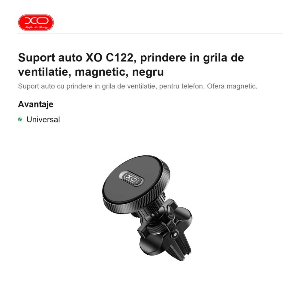 Suport auto XO C122, prindere in grila de ventilatie, magnetic, negru [2]