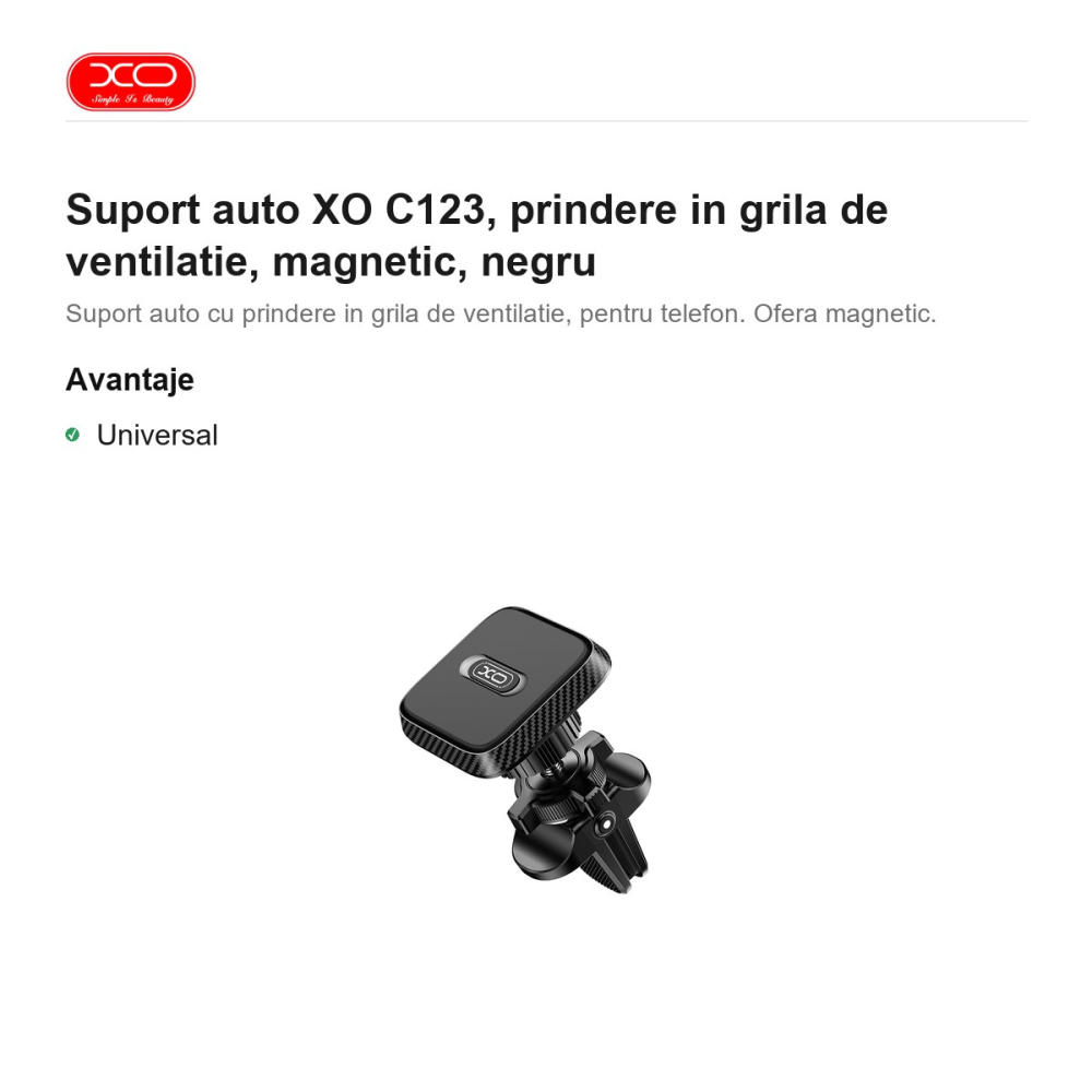 Suport auto XO C123, prindere in grila de ventilatie, magnetic, negru [2]