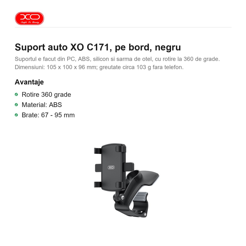 Suport auto XO C171, pe bord, negru [2]
