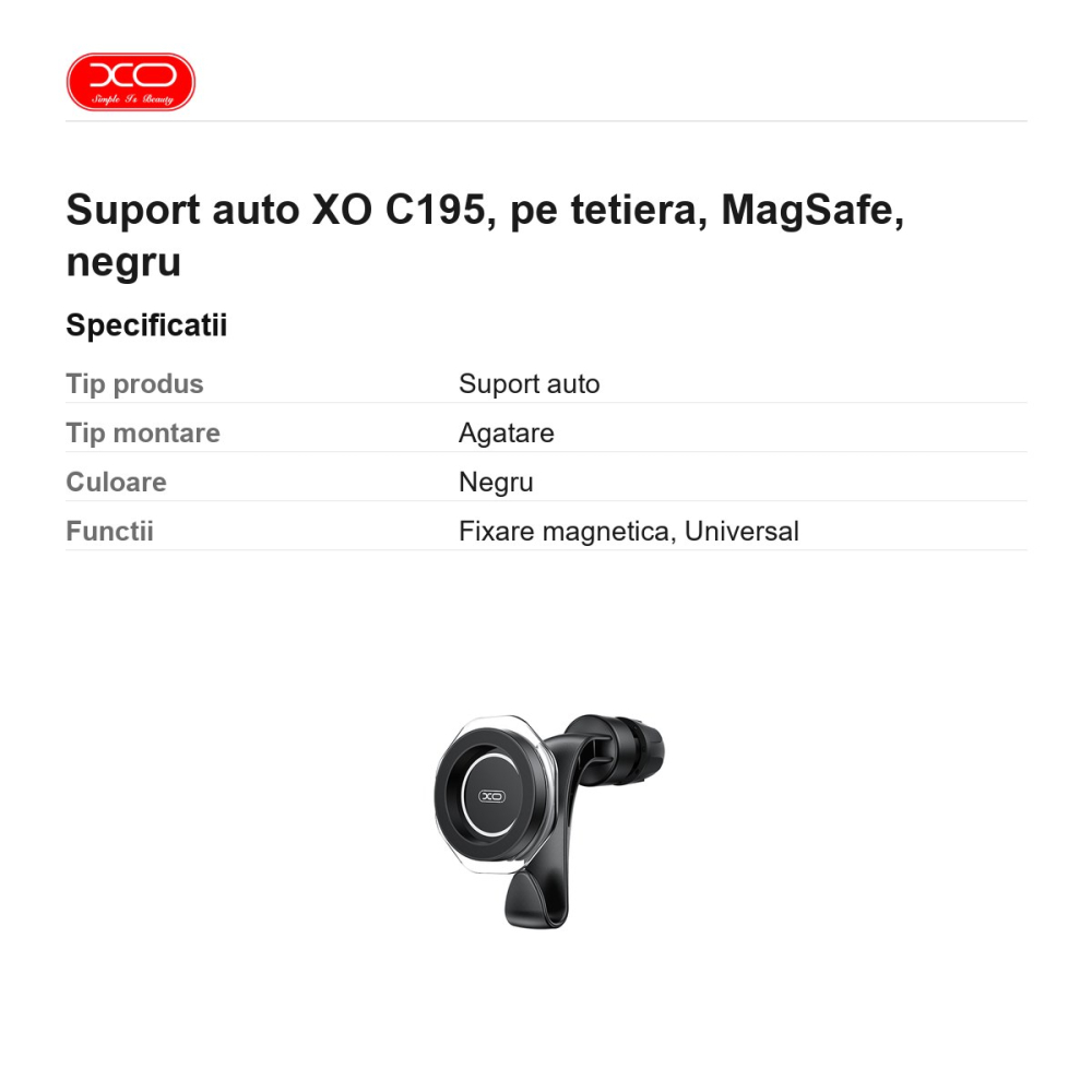 Suport auto XO C195, pe tetiera, MagSafe, negru [3]