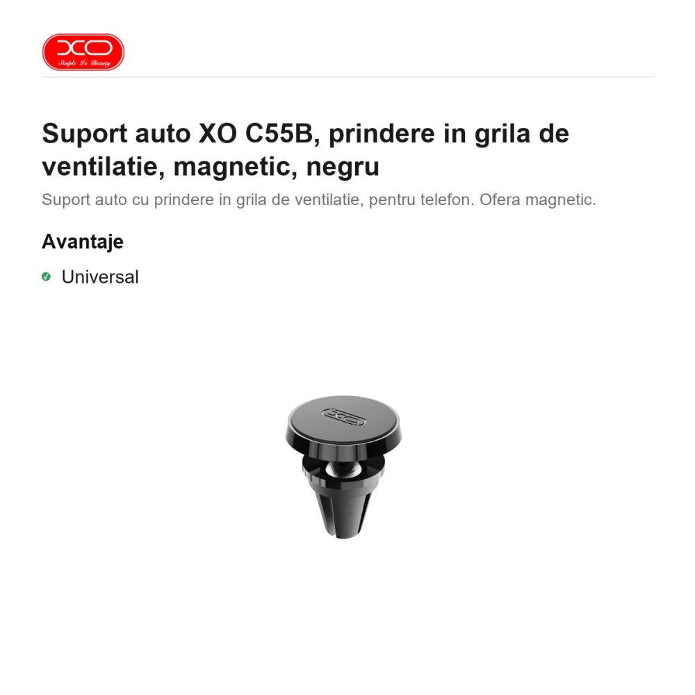 Suport auto XO C55B, prindere in grila de ventilatie, magnetic, negru [2]