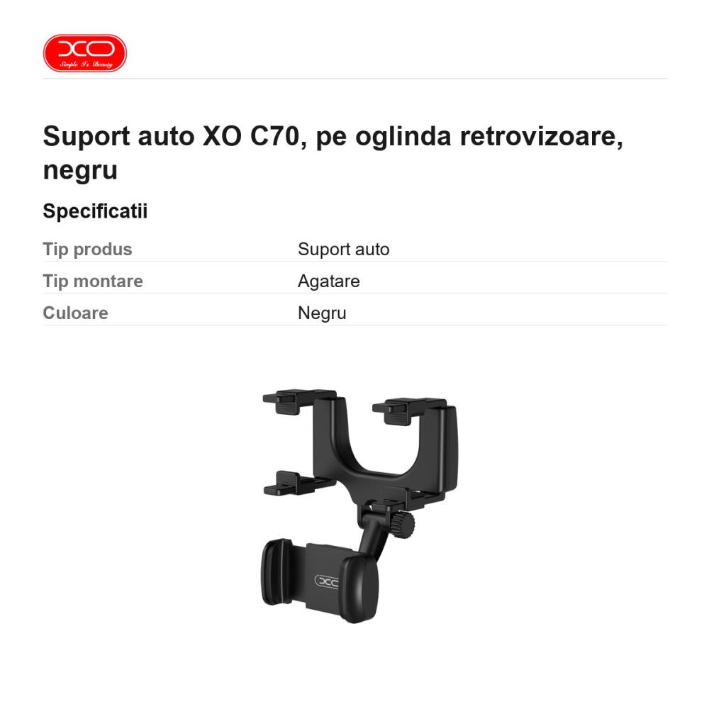 Suport auto XO C70, pe oglinda retrovizoare, negru [3]